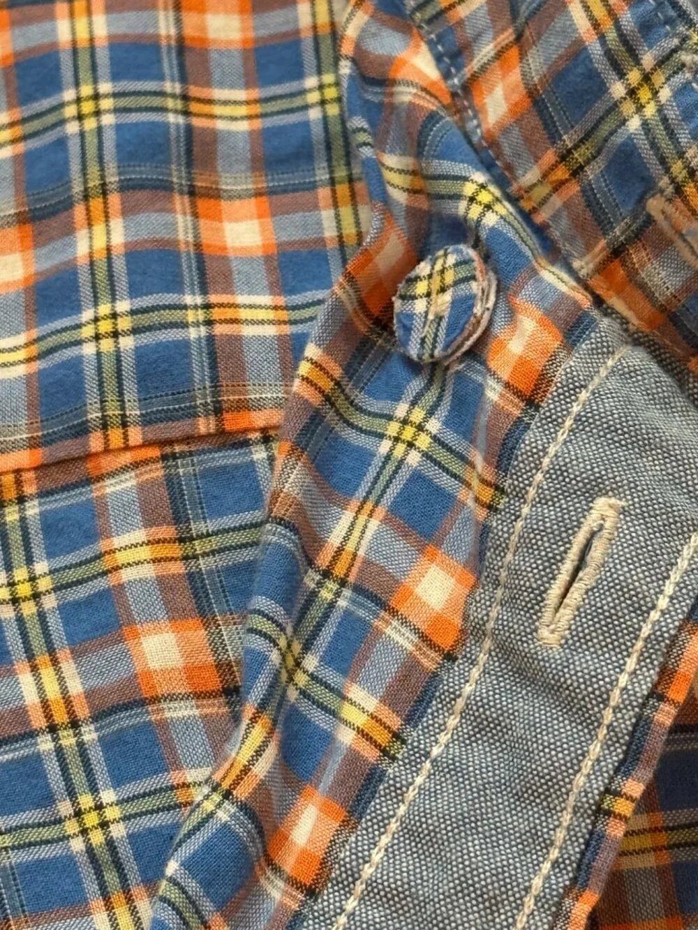 Ralph Lauren Plaid Button Down Shirt Blue Orange Youth XL Fits Men XS Women M
